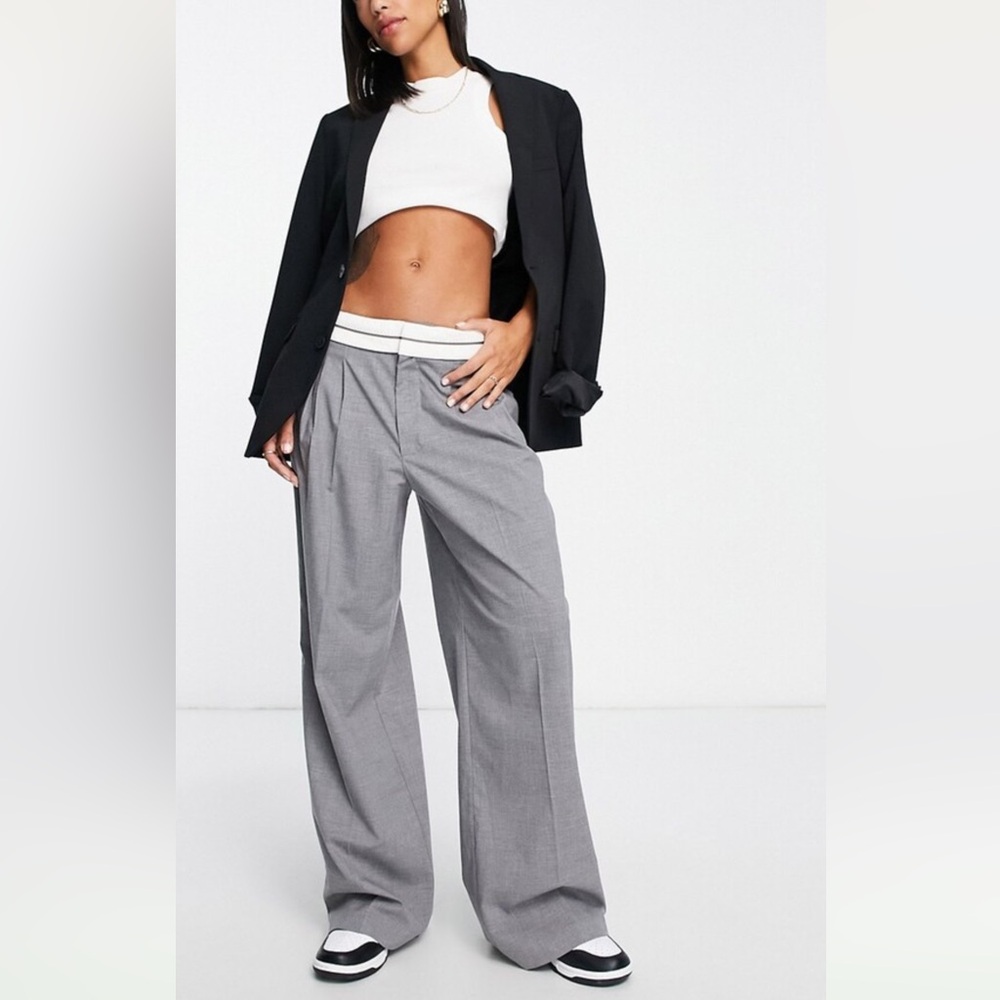 Stradivarius Gray Wide Leg Pants Sz 0